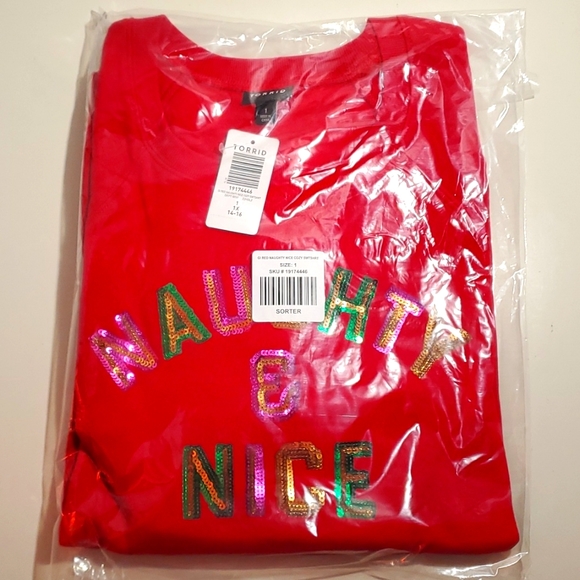 ❤️NWT VINTAGE TORRID SWEATSHIRT - CHRISTMAS HOLIDAY NAUGHTY & NICE - COZY FLEECE - Picture 3 of 13
